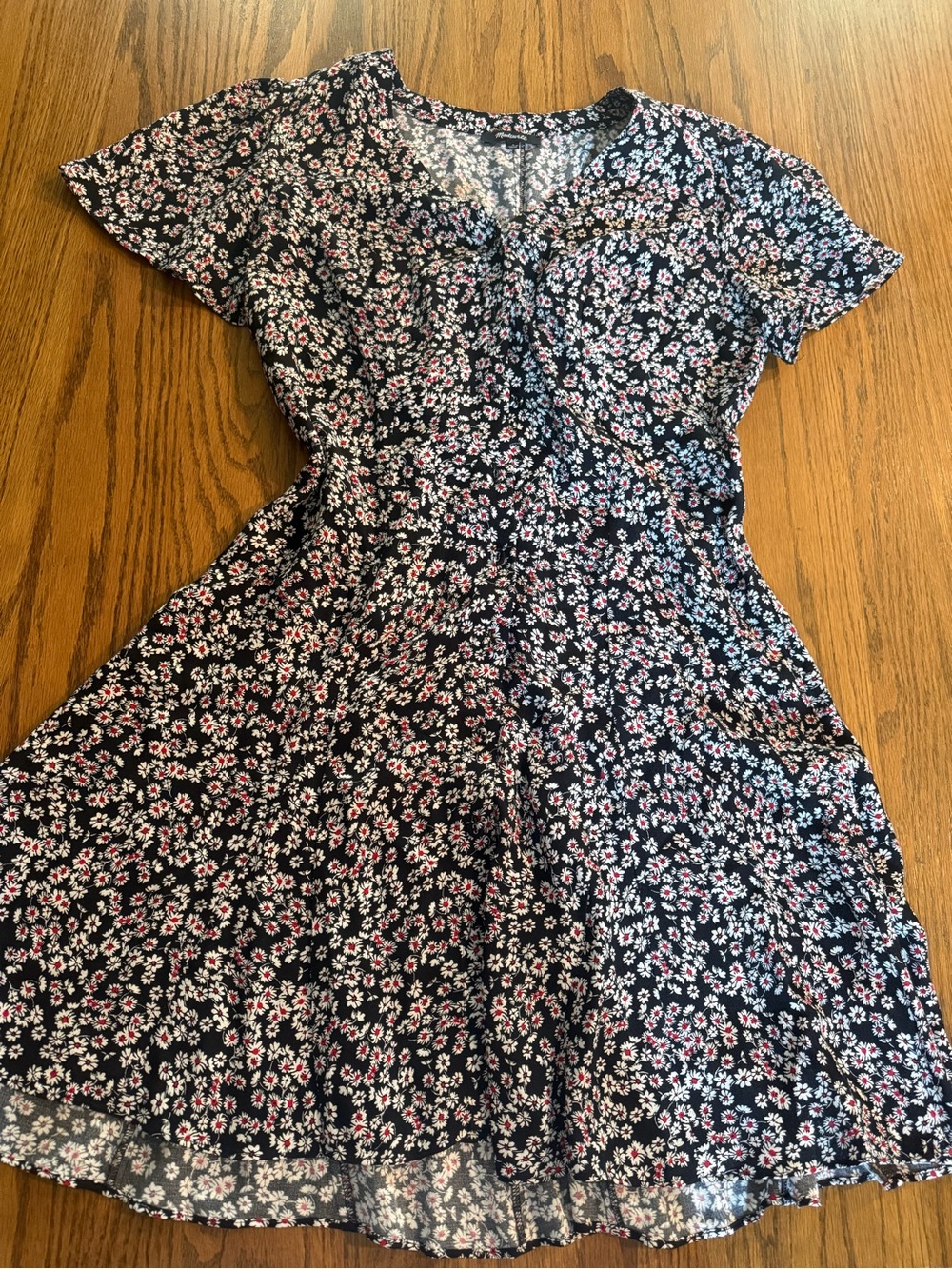 Madewell Navy Dress with White & Red Daisy Print